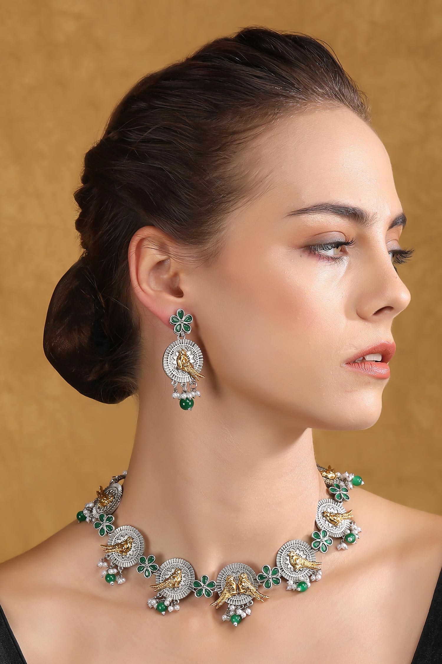Dual Tone Stone Embellished Choker Set 