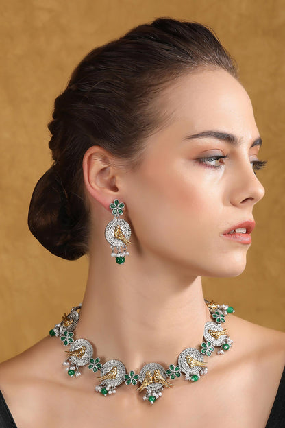 Dual Tone Stone Embellished Choker Set 