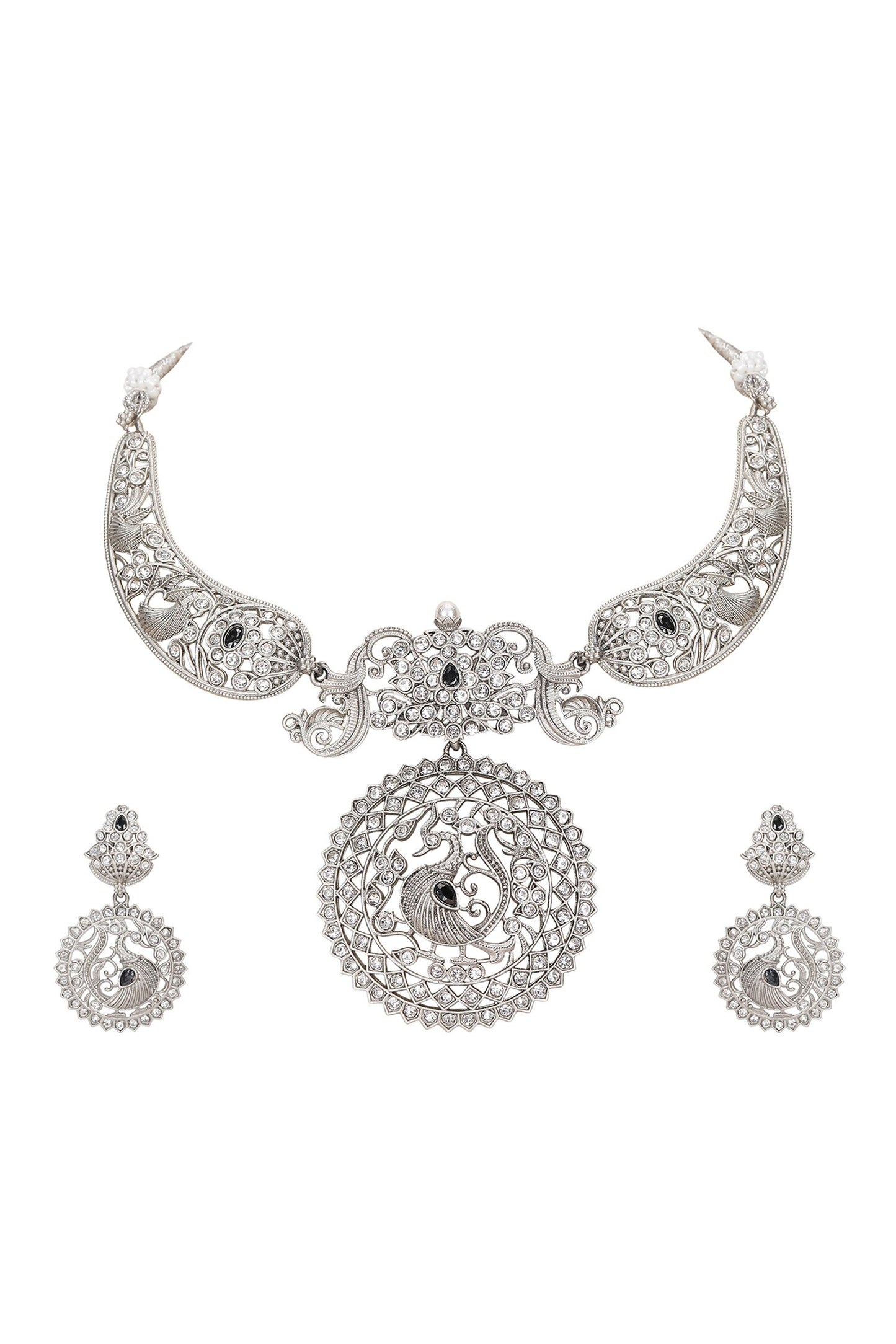 Floral Peacock Stone Choker Set 