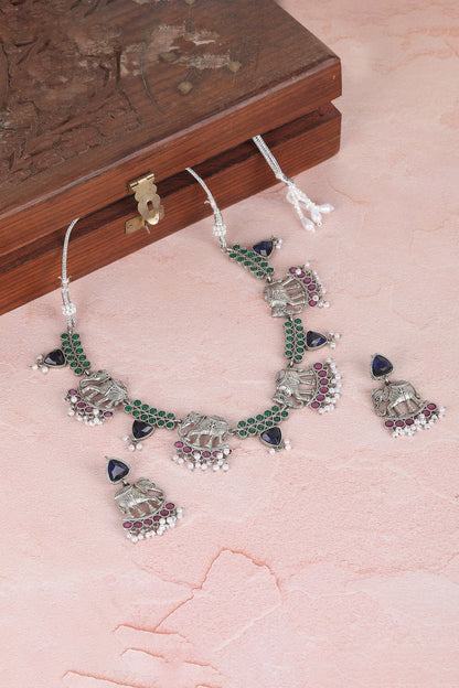 Elephant Motif Stone Choker Set 