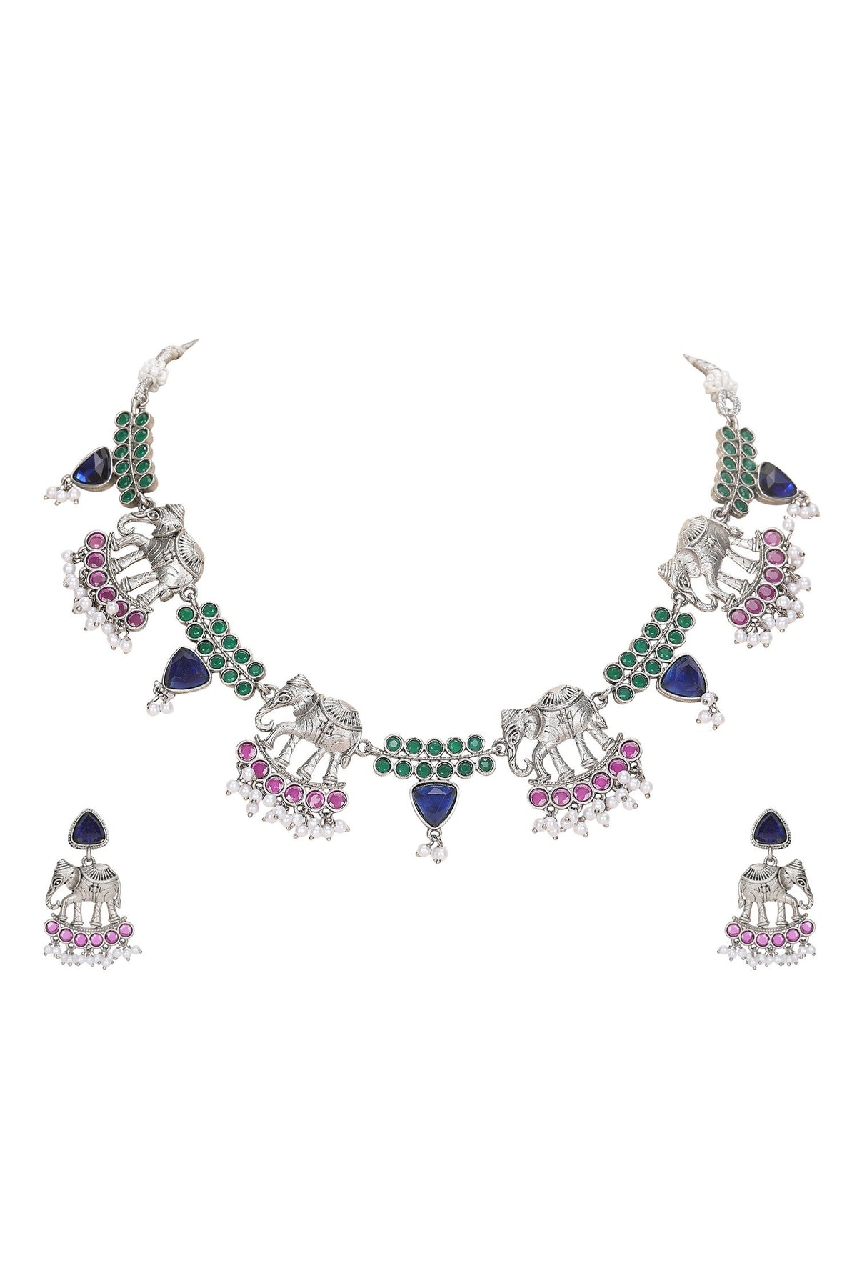 Elephant Motif Stone Choker Set 