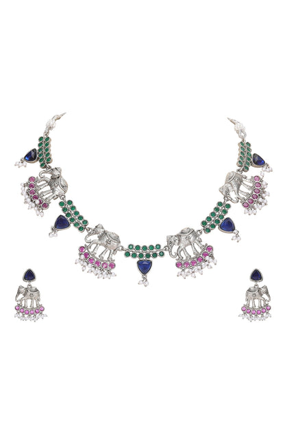 Elephant Motif Stone Choker Set 