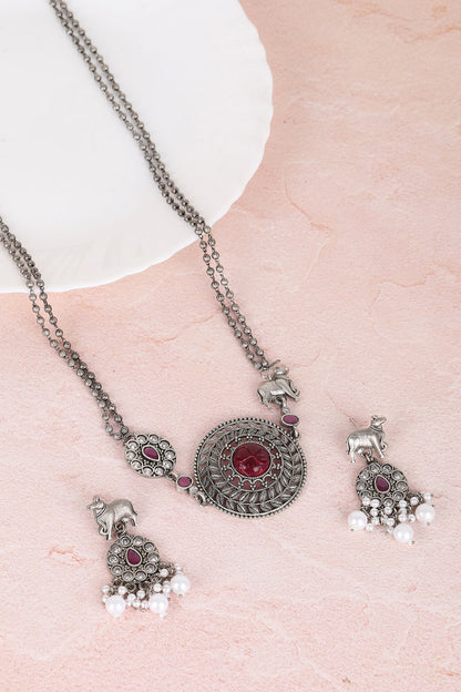 Silver Stone Beaded Necklace & Earring Set 