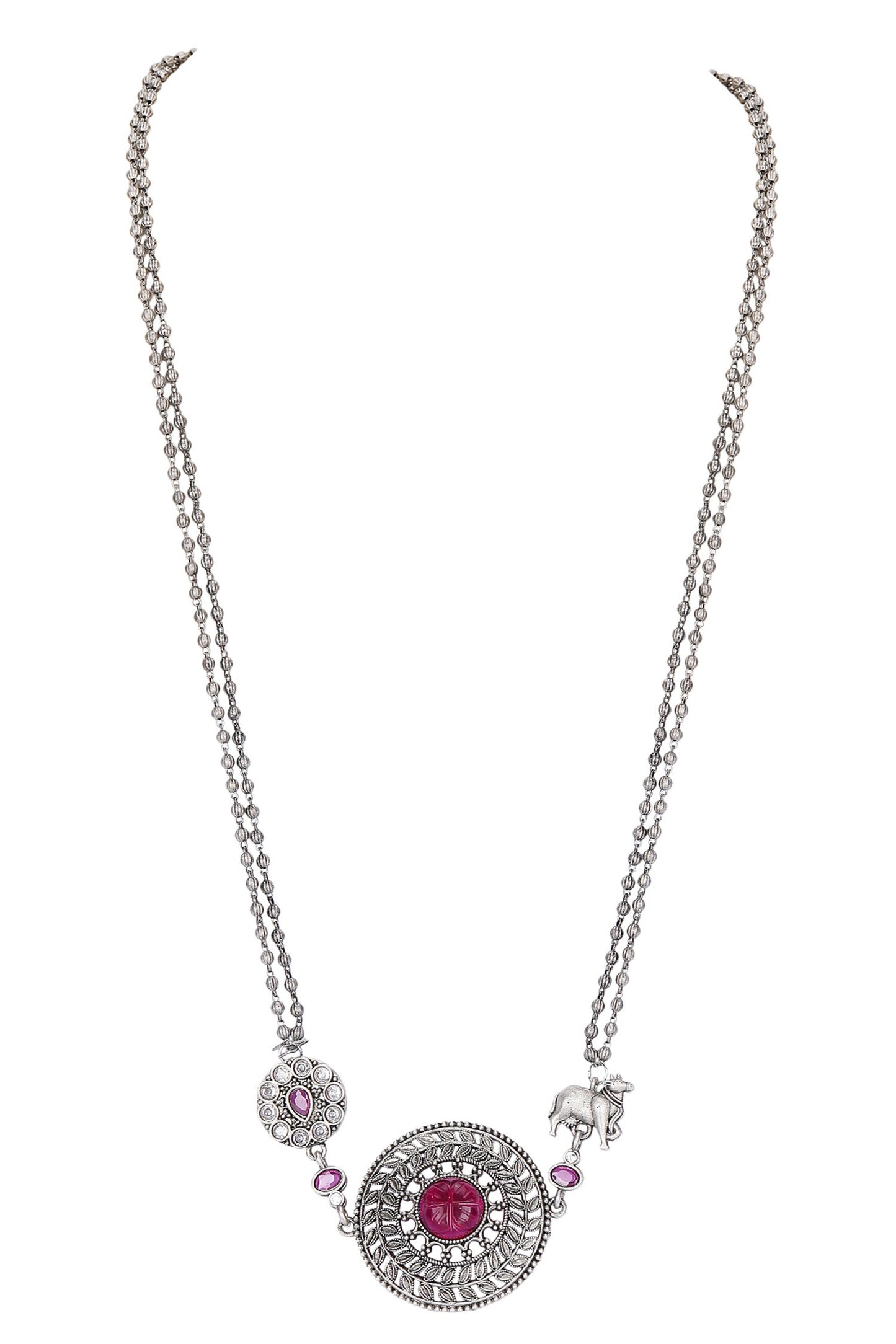 Silver Stone Beaded Necklace & Earring Set 