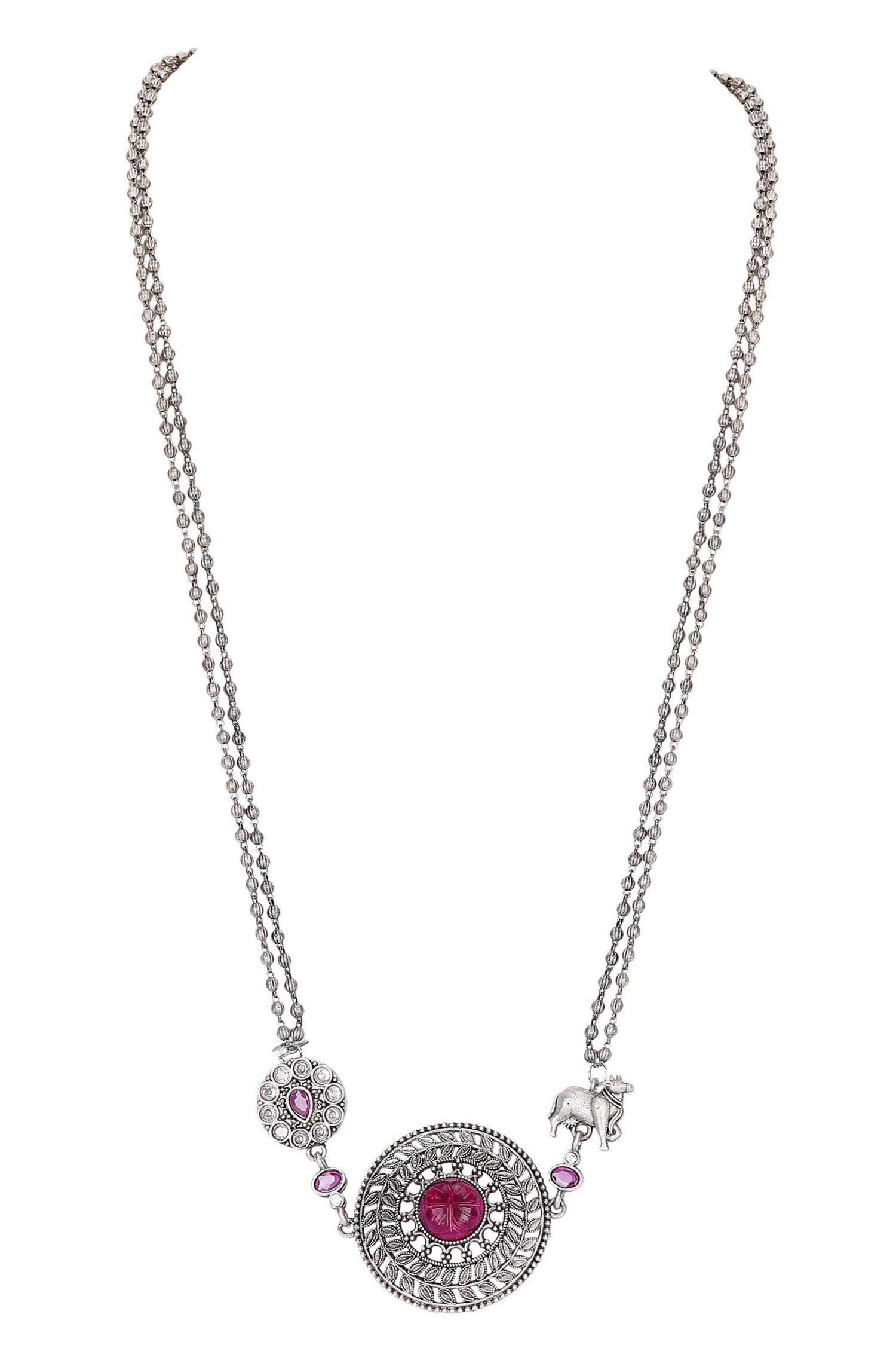 Silver Stone Beaded Necklace & Earring Set 
