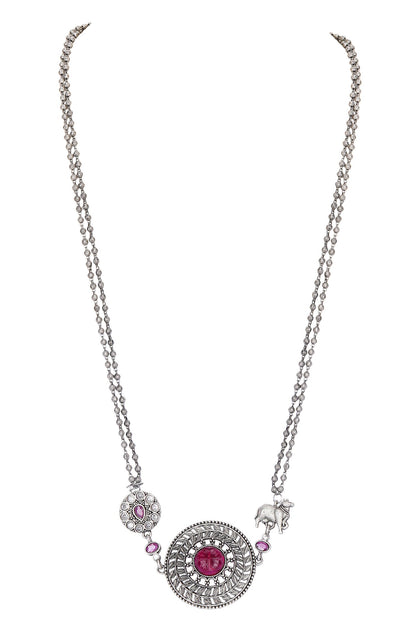 Silver Stone Beaded Necklace & Earring Set 