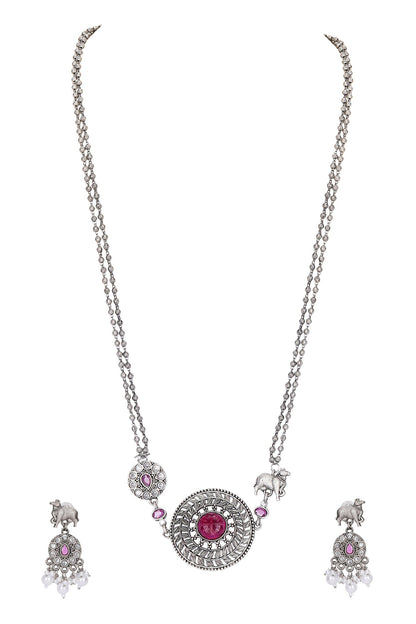 Silver Stone Beaded Necklace & Earring Set 