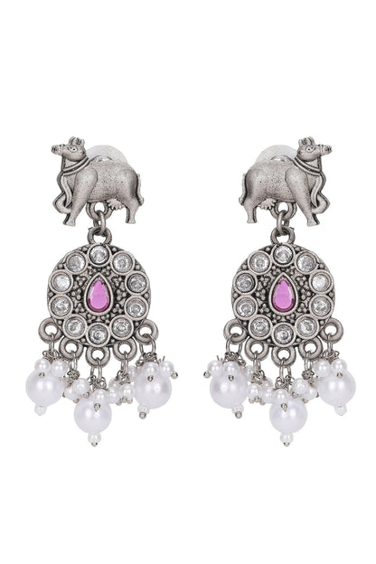 Silver Stone Beaded Necklace & Earring Set 