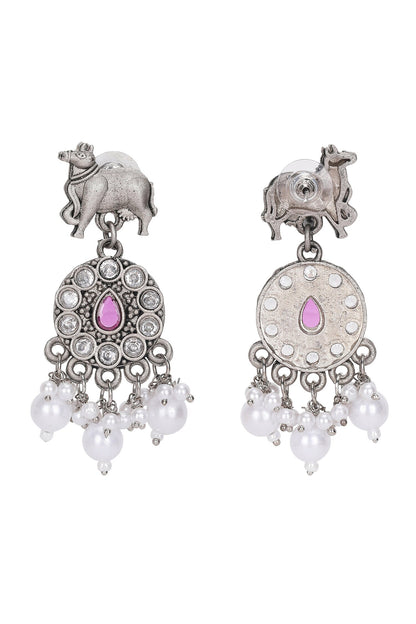 Silver Stone Beaded Necklace & Earring Set 