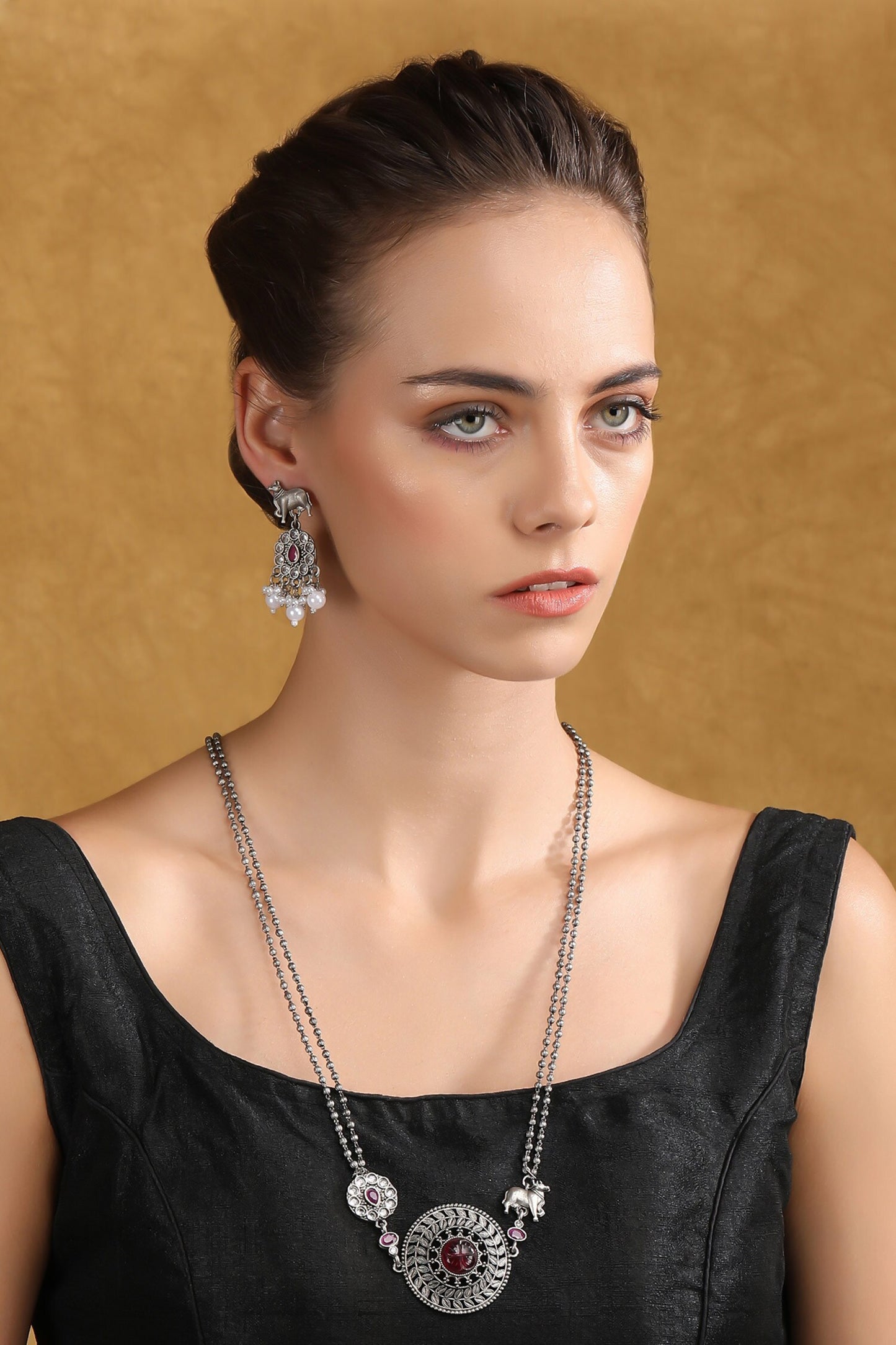 Silver Stone Beaded Necklace & Earring Set 