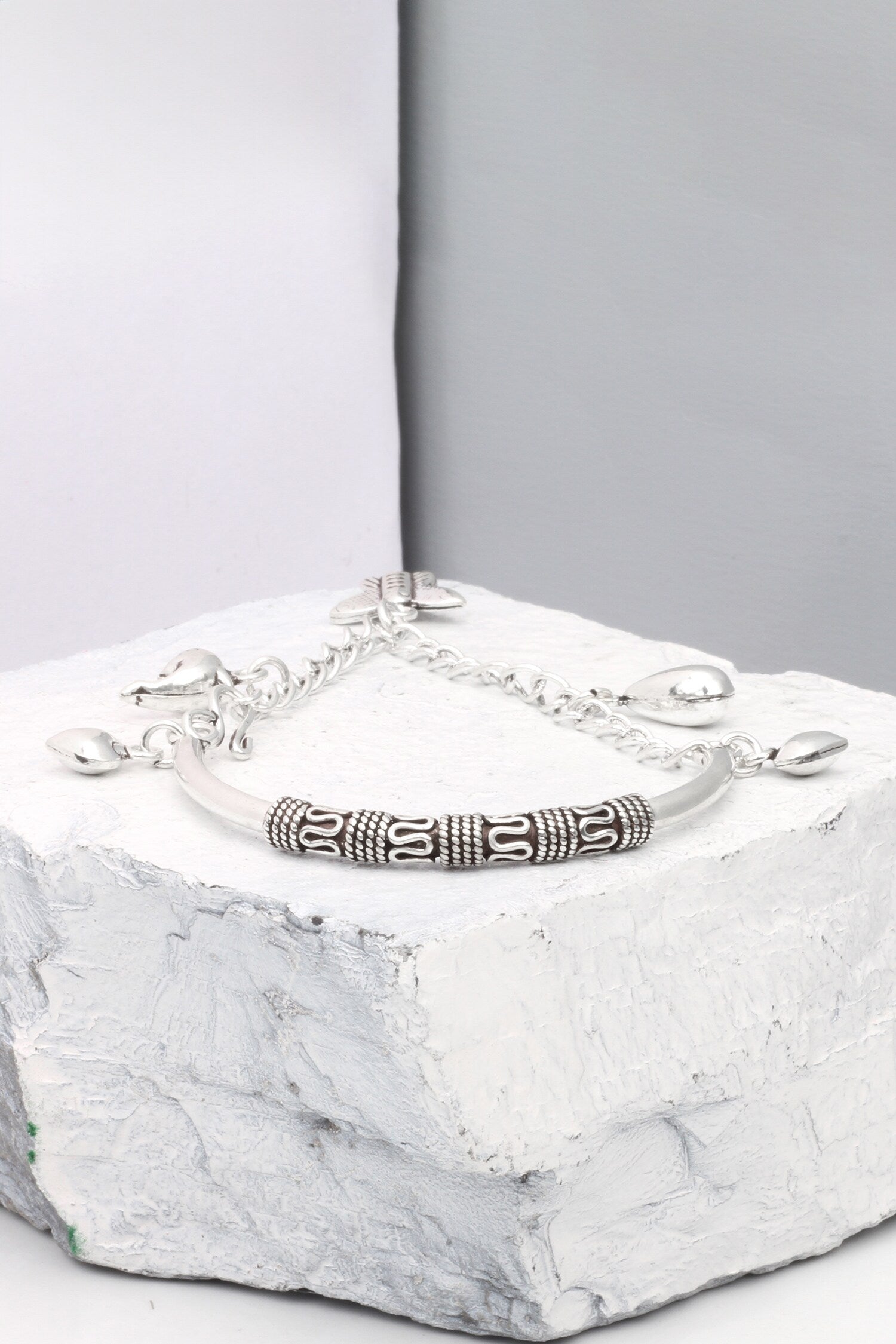 Silver Charm Link Chain Bracelet 