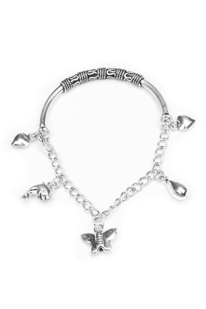 Silver Charm Link Chain Bracelet 