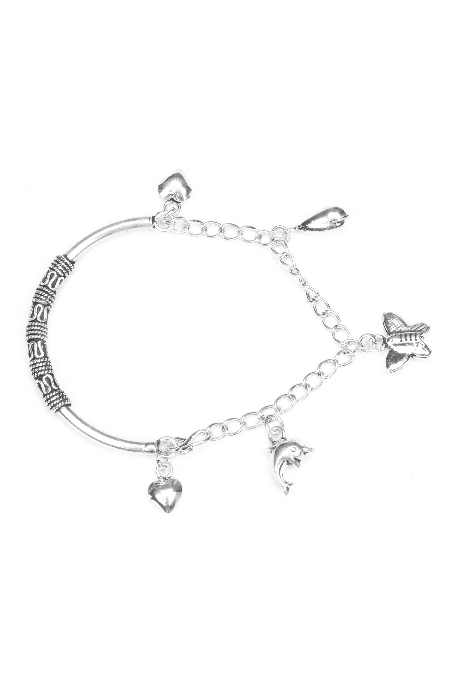 Silver Charm Link Chain Bracelet 