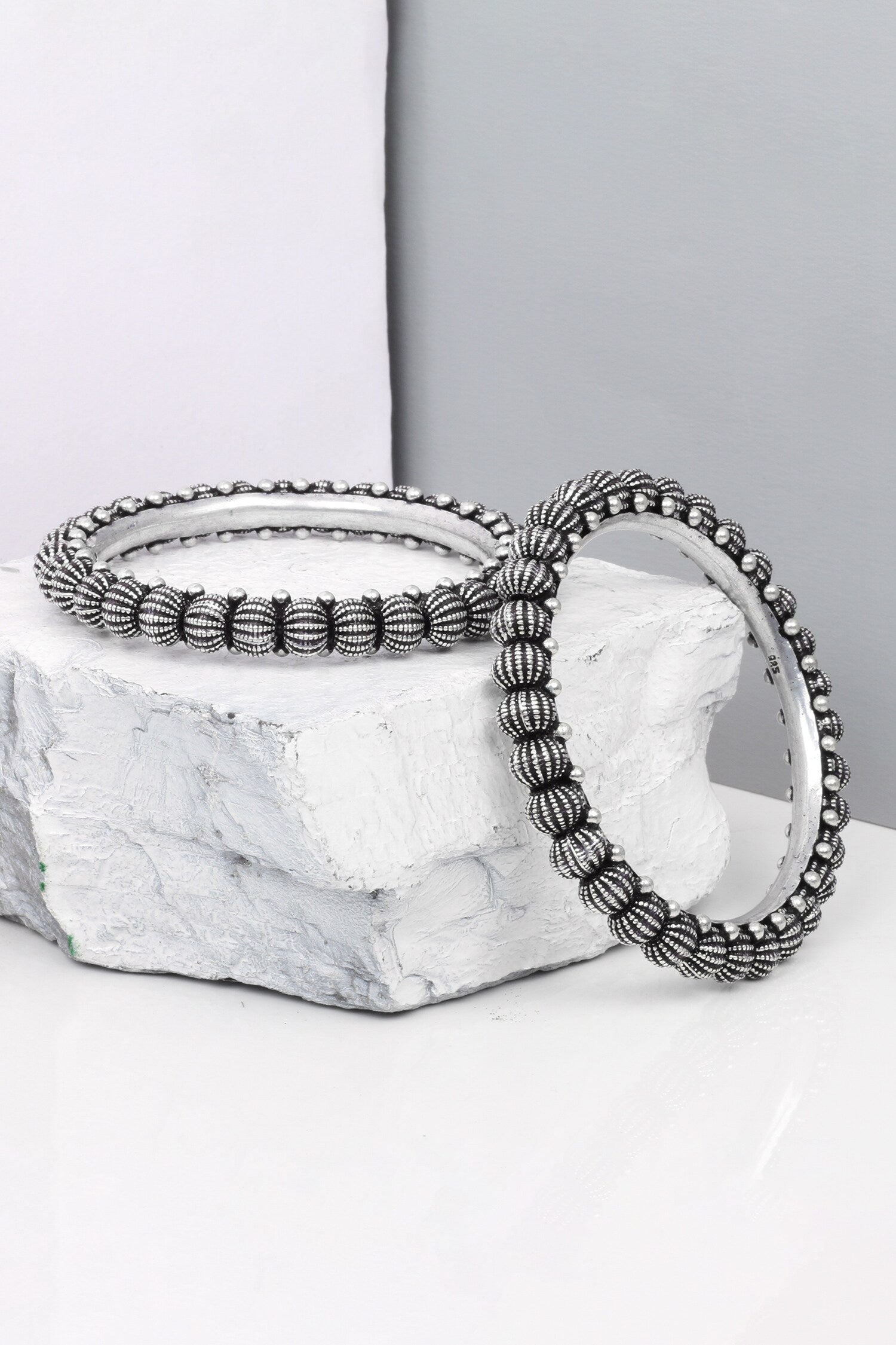 Bead Textured Silver Bracelet 