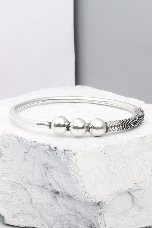 Triple Beaded Textured Silver Bracelet 