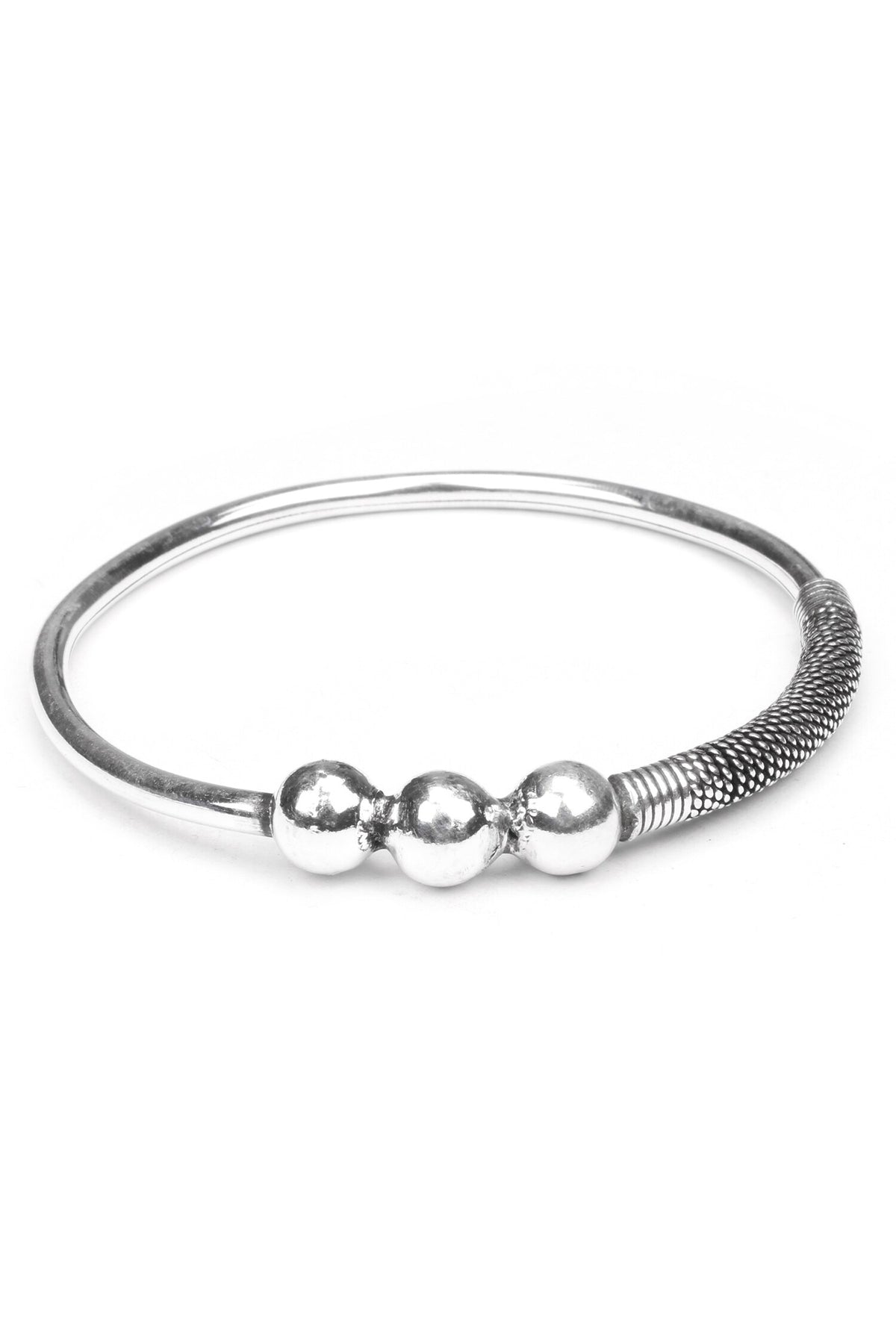 Triple Beaded Textured Silver Bracelet 