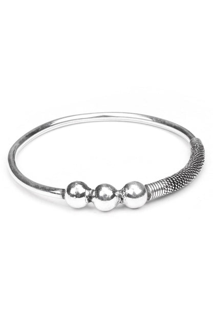 Triple Beaded Textured Silver Bracelet 