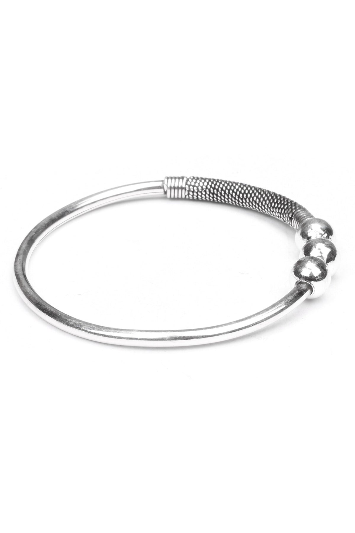 Triple Beaded Textured Silver Bracelet 