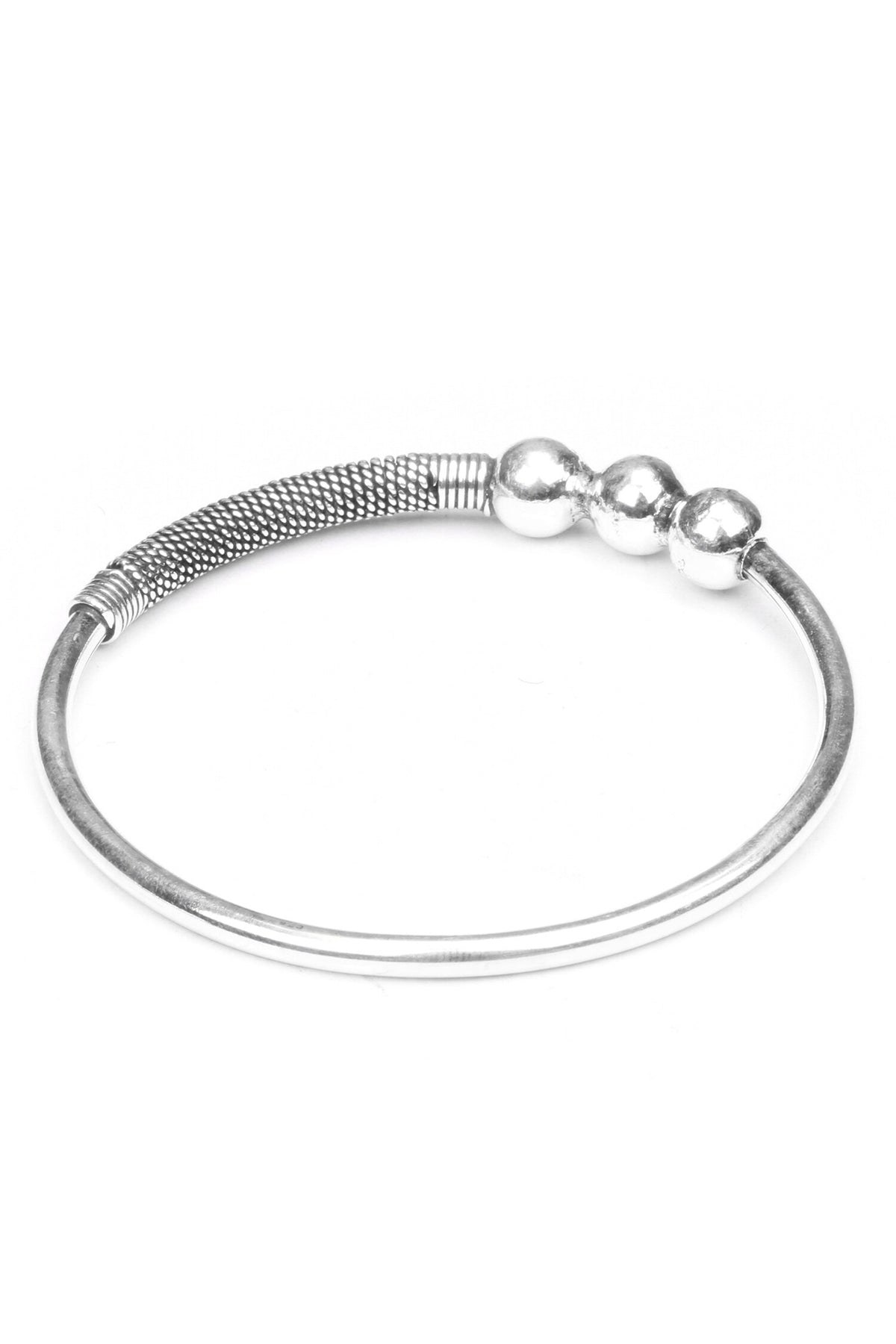 Triple Beaded Textured Silver Bracelet 