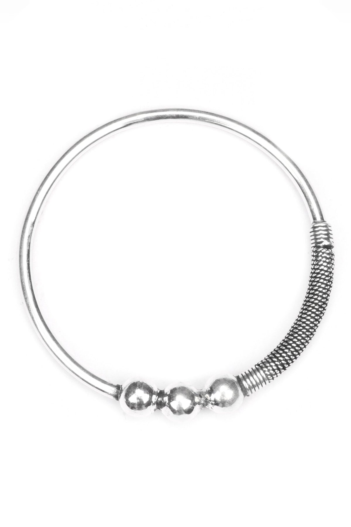 Triple Beaded Textured Silver Bracelet 