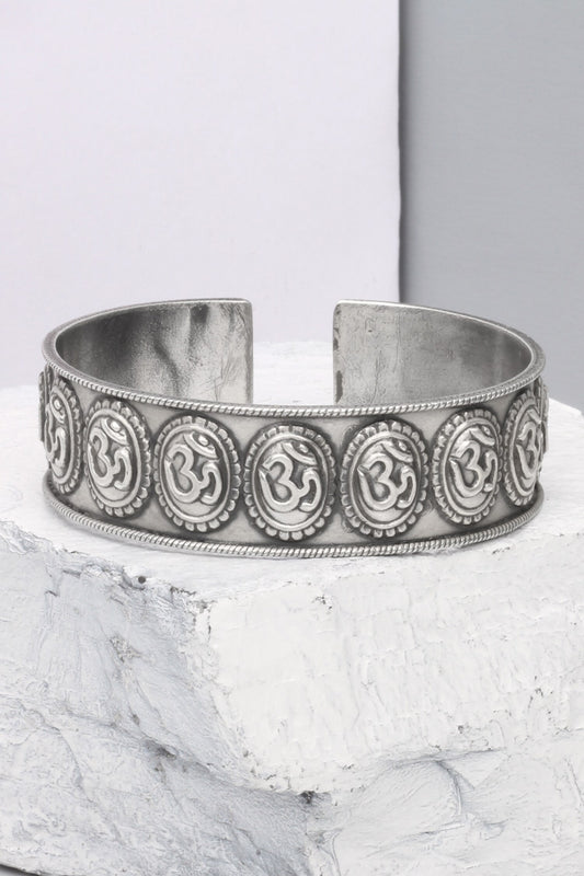 Om Carved Silver Cuff Bracelet 