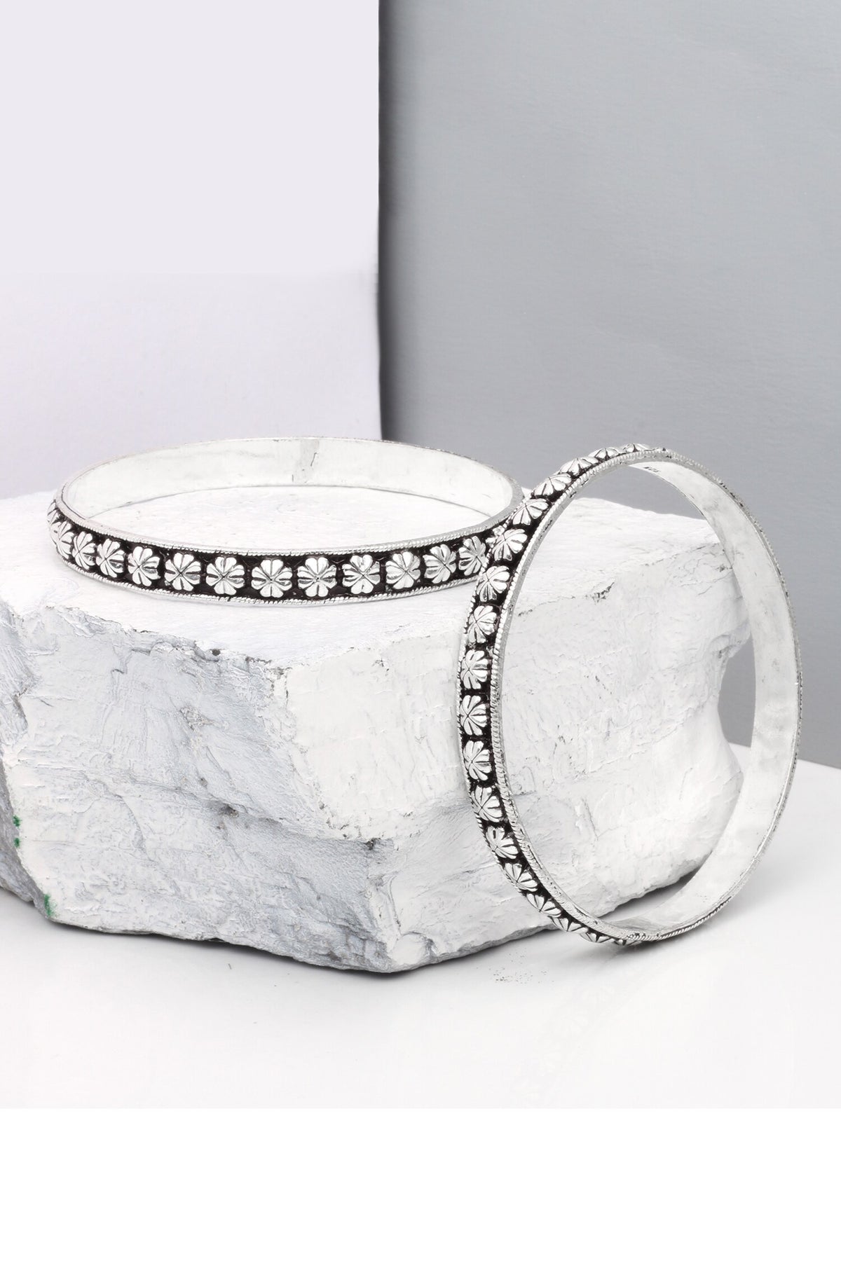 Floral Carved Silver Bracelet 