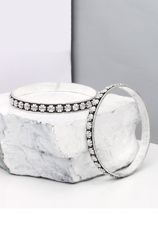 Floral Carved Silver Bracelet 