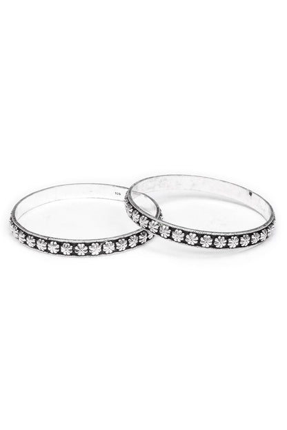 Floral Carved Silver Bracelet 