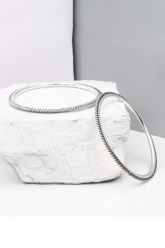 Silver Beaded Textured Bangle 