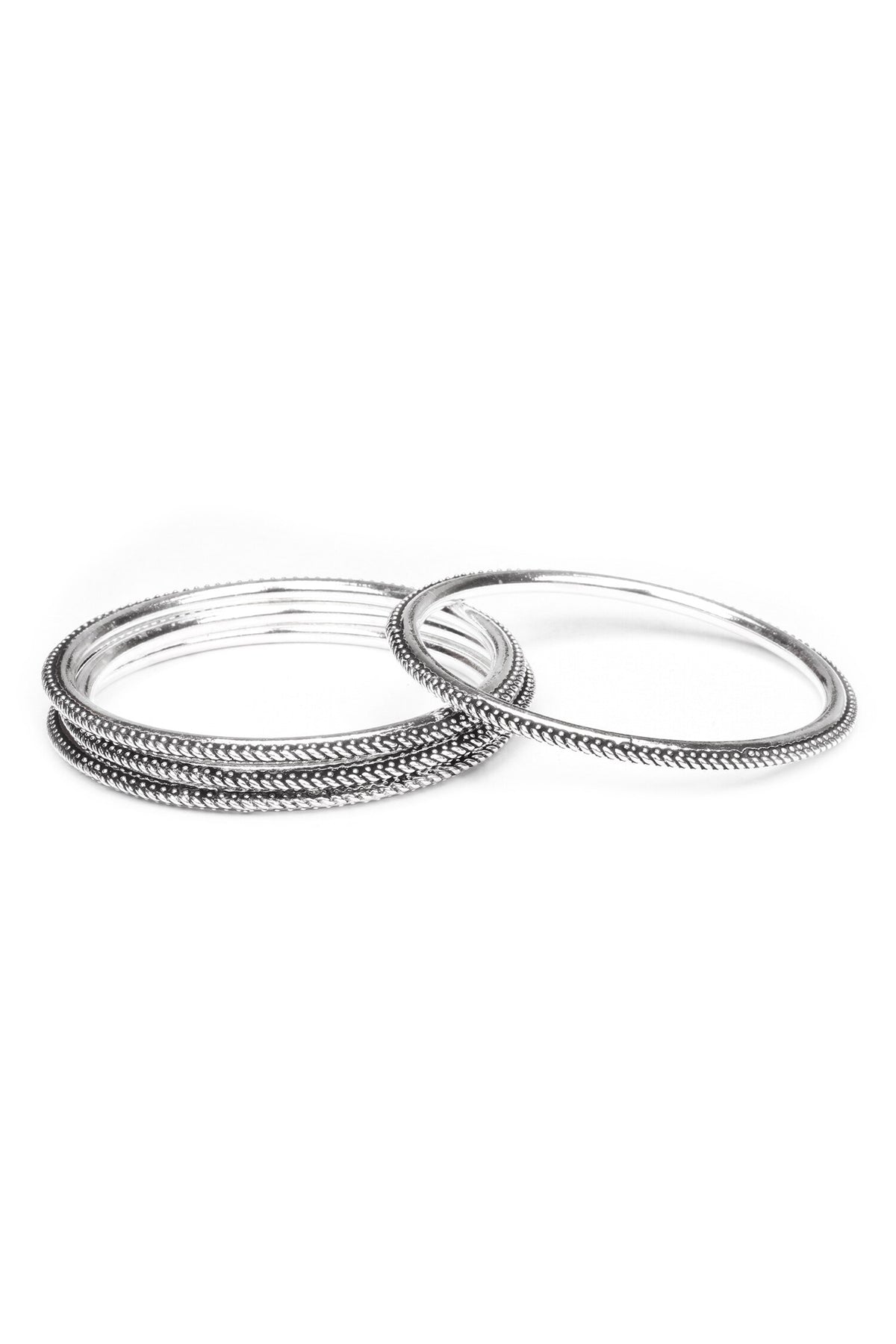 Silver Beaded Textured Bangle 