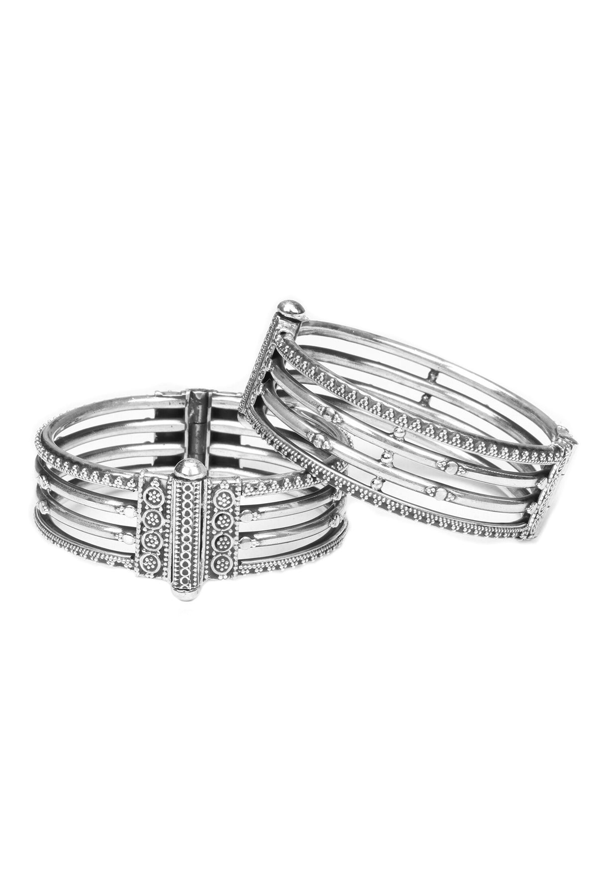 Four Layered Carved Silver Bangle 