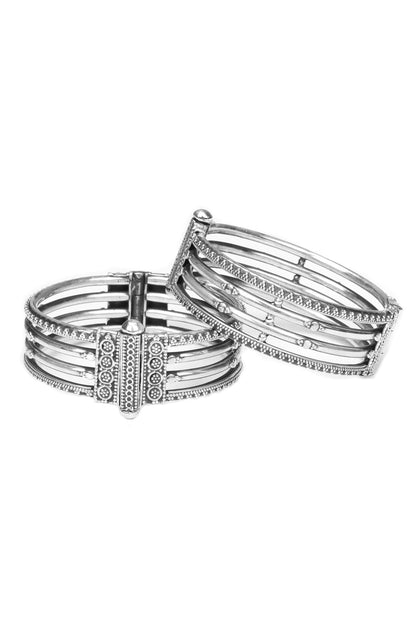 Four Layered Carved Silver Bangle 