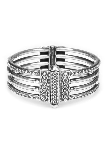 Four Layered Carved Silver Bangle 