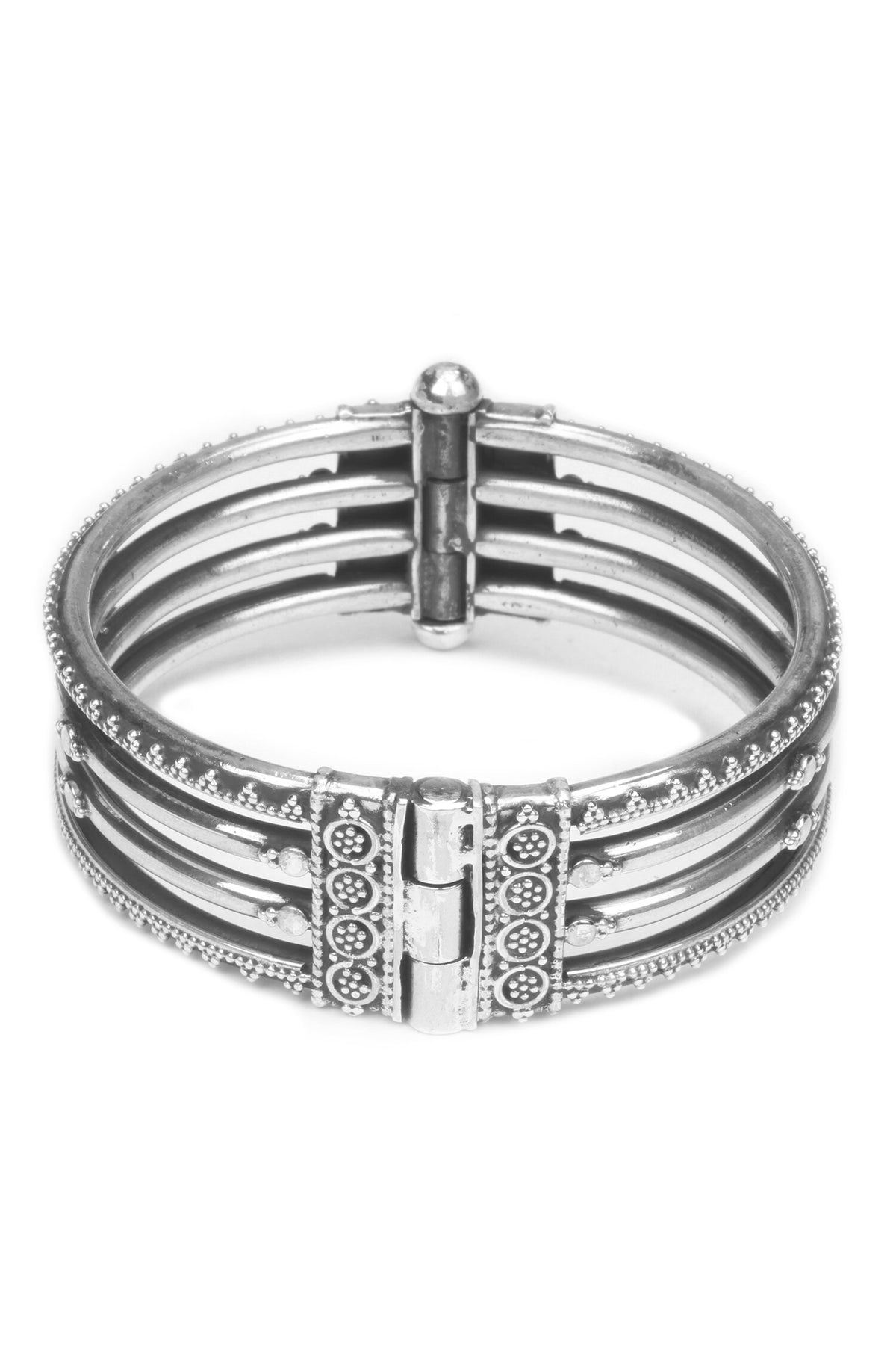 Four Layered Carved Silver Bangle 
