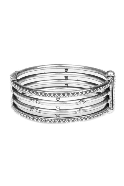 Four Layered Carved Silver Bangle 