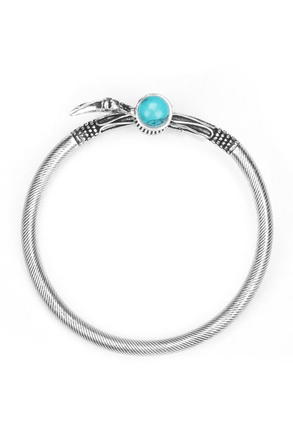 Silver Trishul Carved Bracelet with Turquoise Stone 