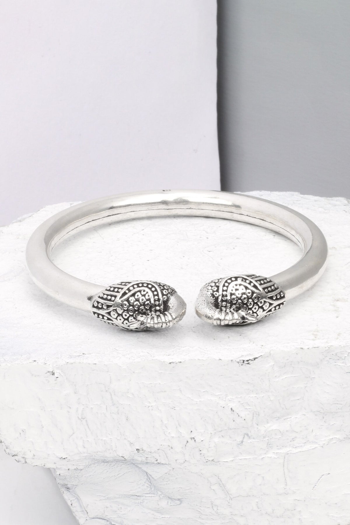 Peacock Motif Carved Silver Bracelet 