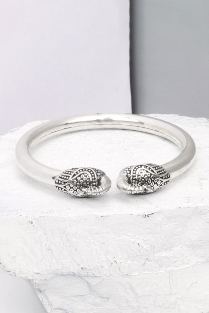 Peacock Motif Carved Silver Bracelet 