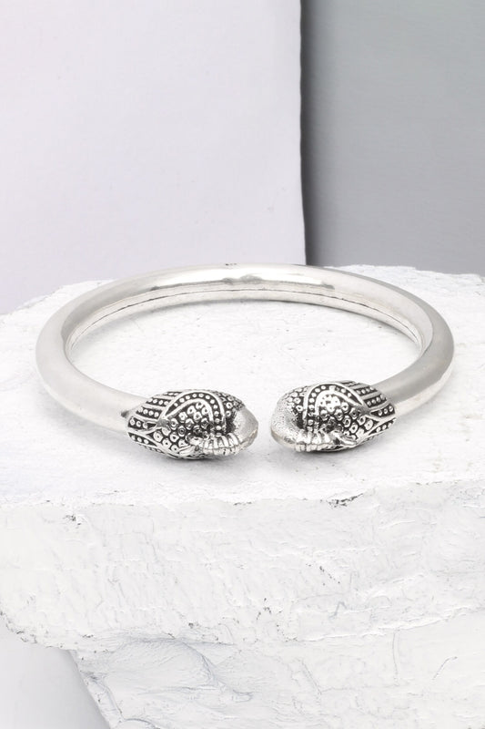 Peacock Motif Carved Silver Bracelet 
