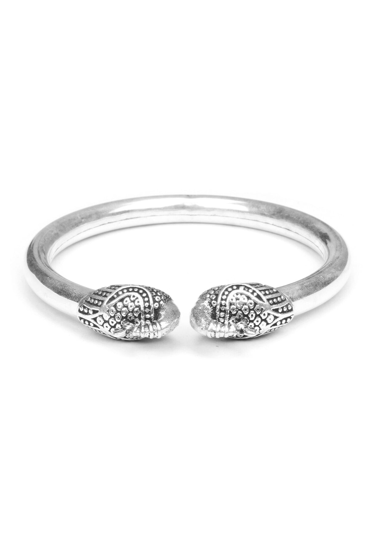 Peacock Motif Carved Silver Bracelet 