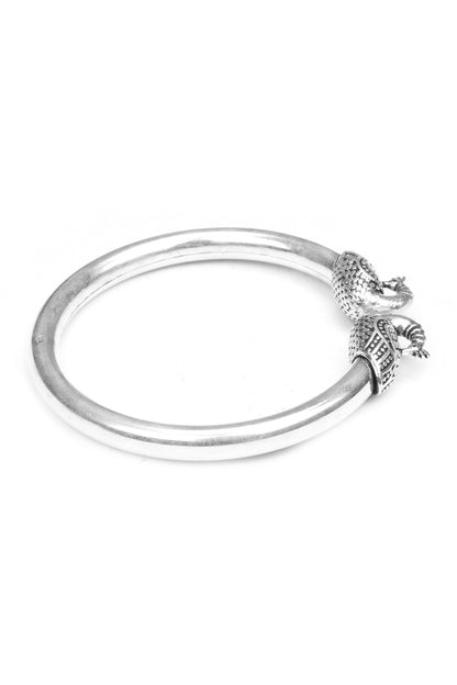 Peacock Motif Carved Silver Bracelet 