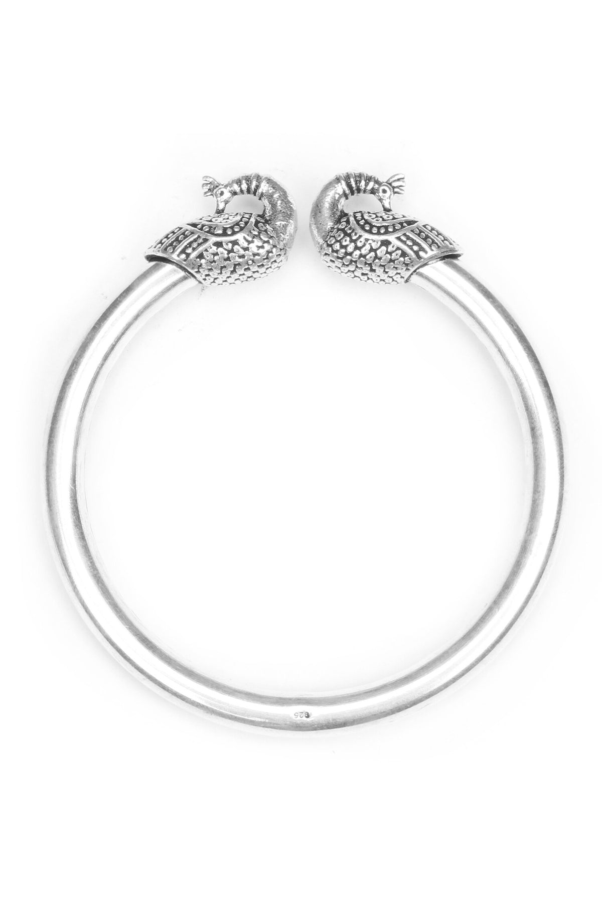 Peacock Motif Carved Silver Bracelet 