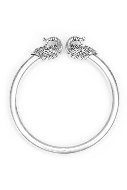 Peacock Motif Carved Silver Bracelet 