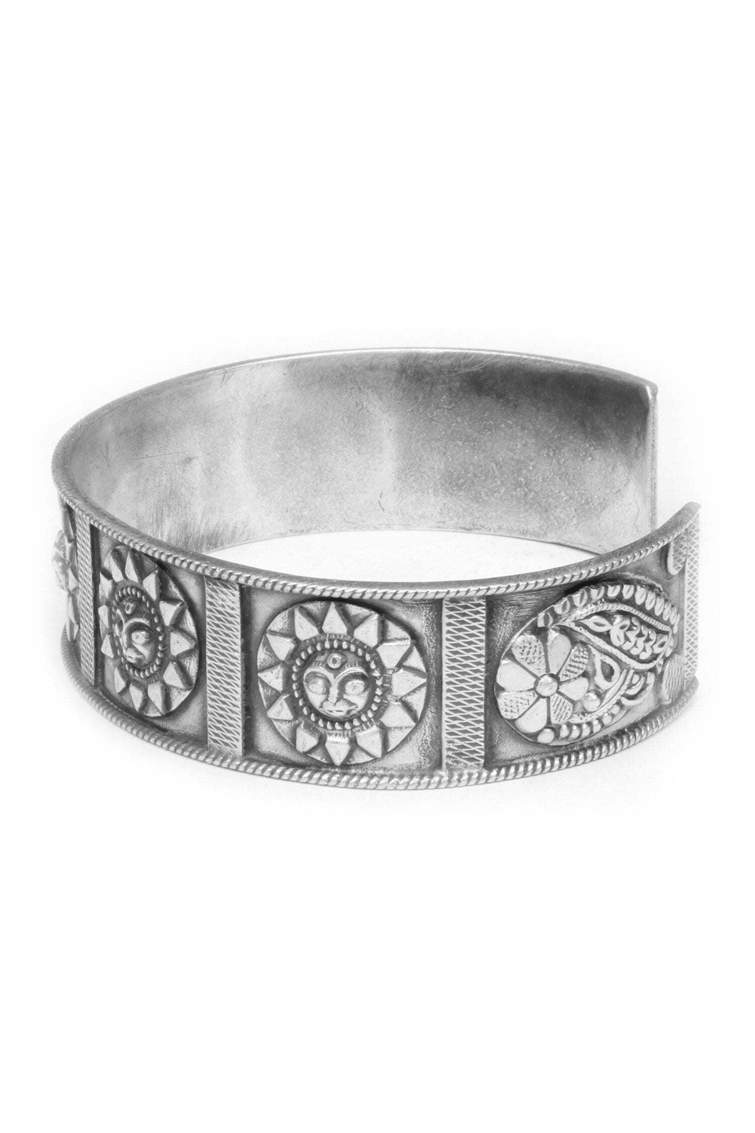 Carved Silver Cuff Bracelet 