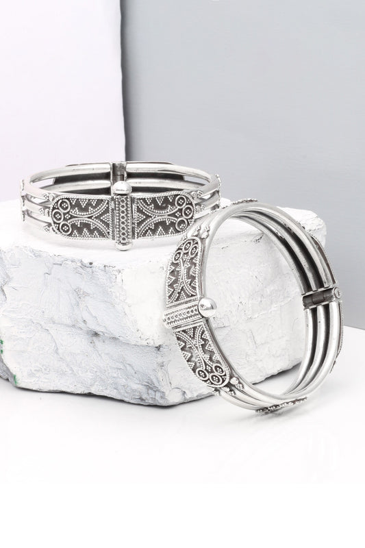 Triple Layered Carved Silver Bracelet 