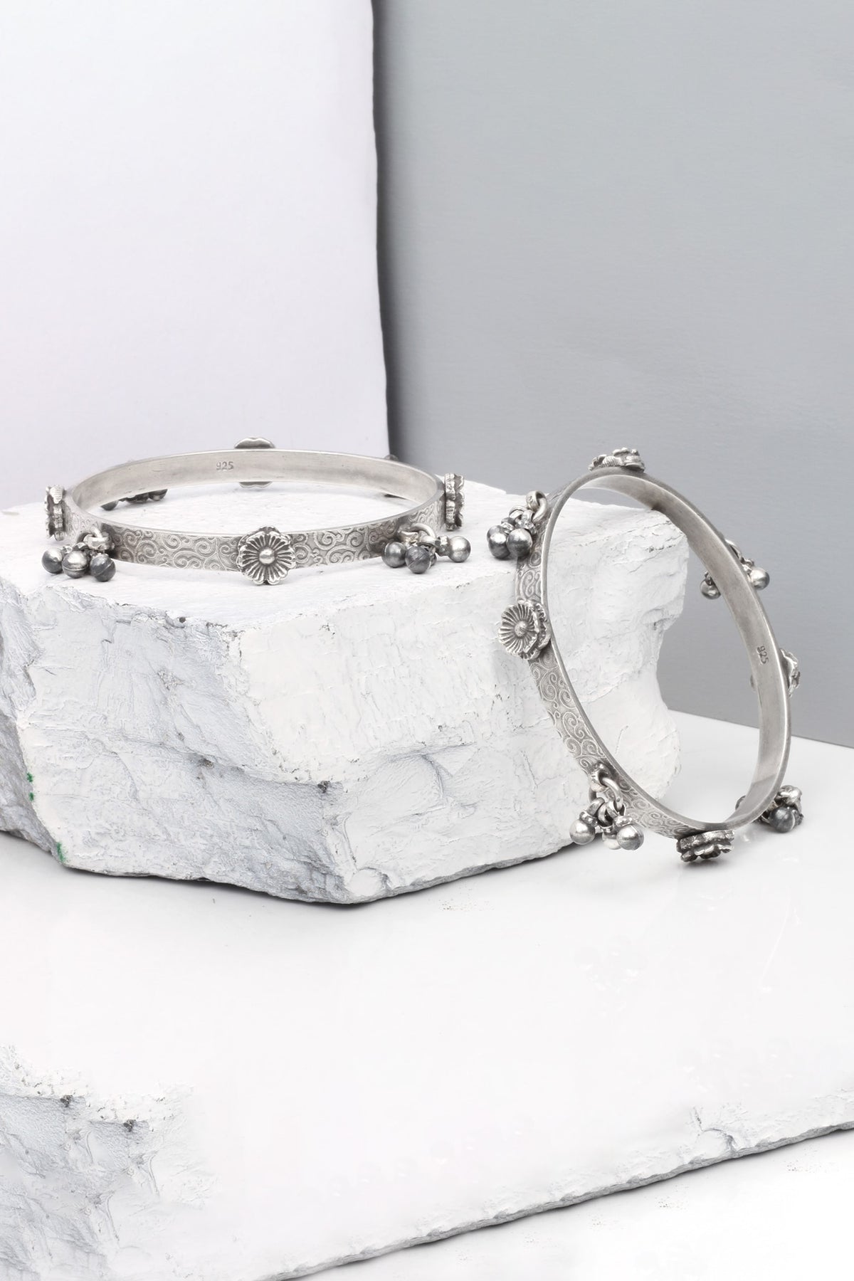 Floral Carved Silver Bracelet 
