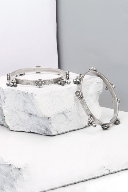 Floral Carved Silver Bracelet 