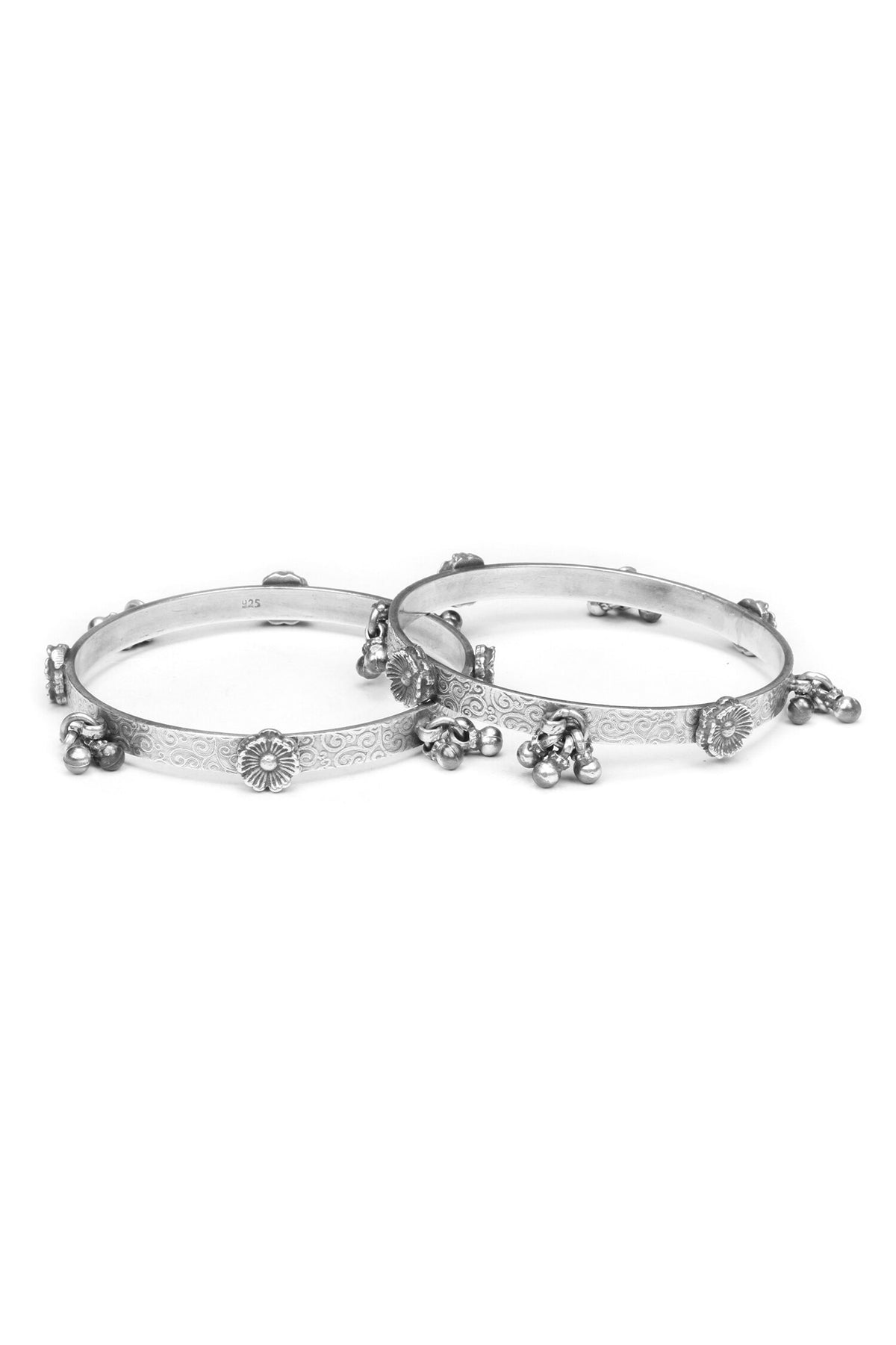 Floral Carved Silver Bracelet 