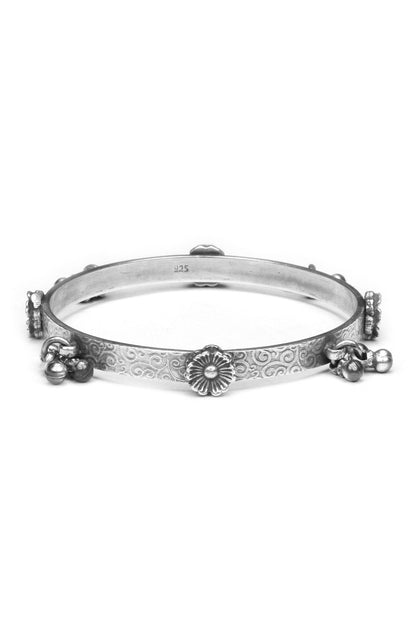 Floral Carved Silver Bracelet 