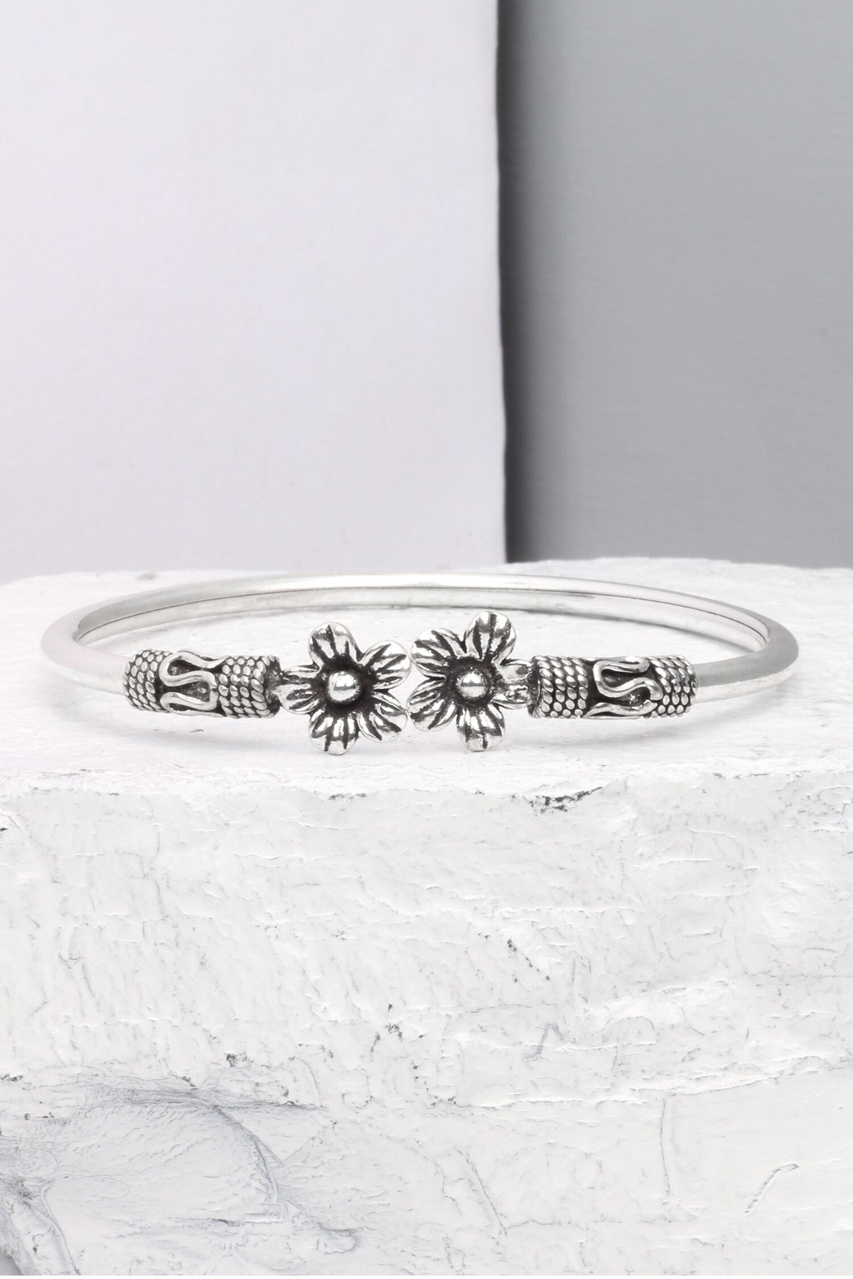 Floral Carved Silver Bracelet 
